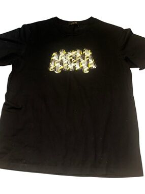 MCM Black Short Sleeve Tee with Yellow-Accent Logo